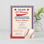 Invitation vintage de baby shower de base-ball (Debout devant)