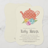 Invitation vintage de baby shower de théière (Devant / Derrière)