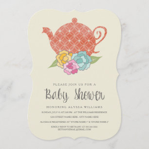 Invitation vintage de baby shower de théière