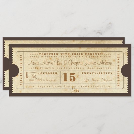 Invitation vintage de billet (Devant / Derrière)