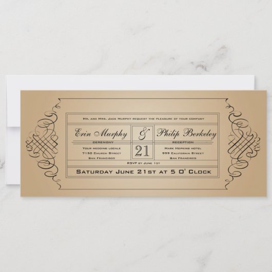 Invitation vintage de billet de mariage (Devant)