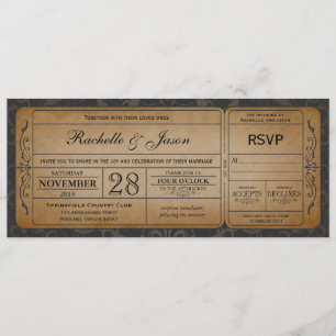 Invitation vintage de billet de mariage avec RSVP
