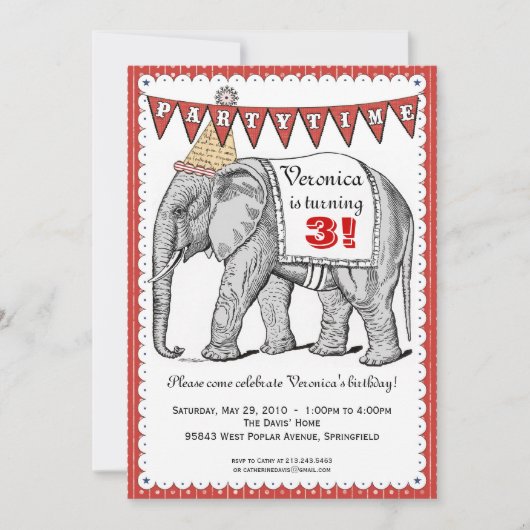 Invitation vintage de défilé de cirque d'éléphant (Devant)