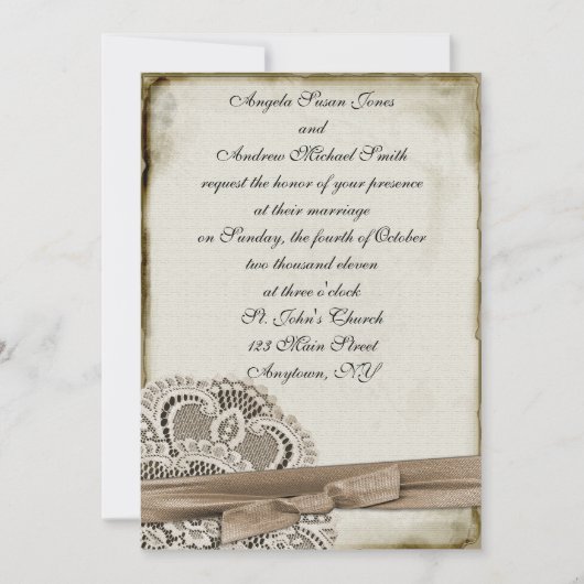 Invitation vintage de dentelle de Melinda (Devant)
