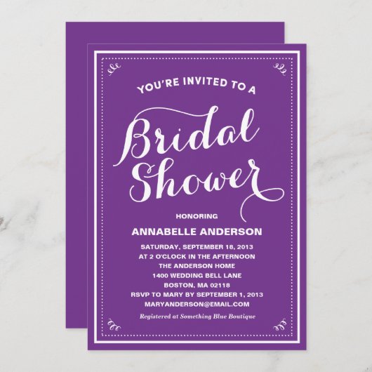 Invitation vintage de douche nuptiale (Devant / Derrière)