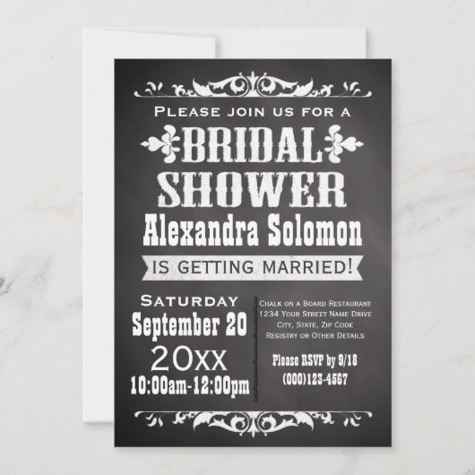 Invitation vintage de douche nuptiale Chalkboard (Devant)