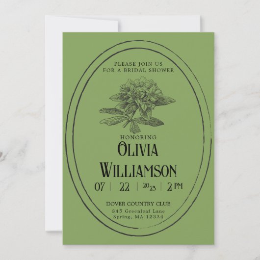 Invitation vintage de douche nuptiale | Mossy Gree (Devant)