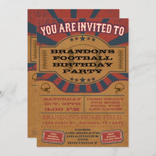 Invitation vintage de fête d'anniversaire du (Devant / Derrière)