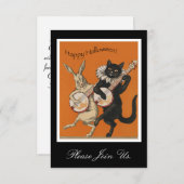 Invitation vintage de Halloween - chat noir drôle (Devant / Derrière)