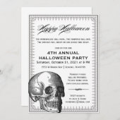 Invitation vintage de Halloween de crâne noir et (Devant / Derrière)