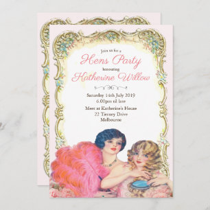 Invitation vintage de la fête des poules victorien