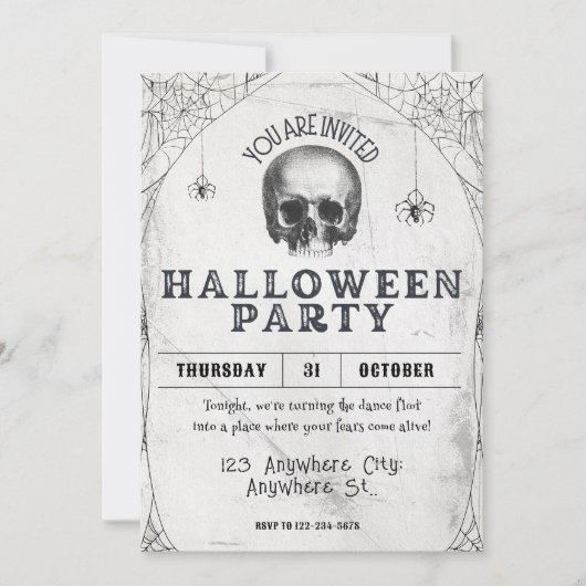 Invitation Vintage de la fête du crâne d'Halloween (Devant)