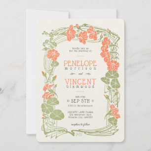 Invitation Vintage  de la trame de fleurs Nasturtiums Mariage