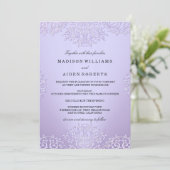 Invitation Vintage de Mariage damassé violet (Debout devant)
