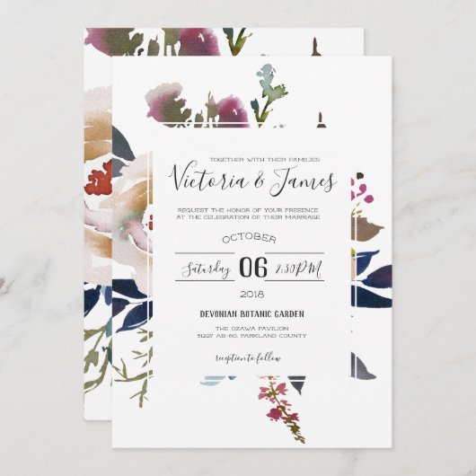 Invitation vintage de mariage dans le jardin (Devant / Derrière)