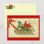 Invitation Vintage de Noël à Sled Holly (Devant / Derrière)