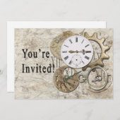 Invitation vintage de partie de Steampunk (Devant / Derrière)