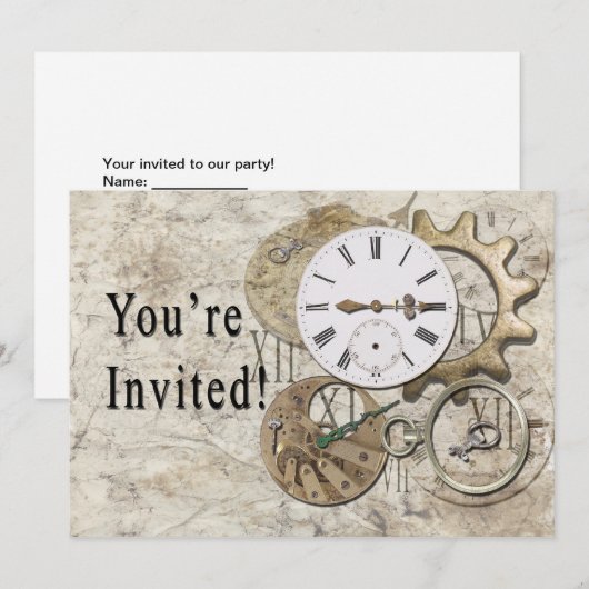 Invitation vintage de partie de Steampunk (Devant / Derrière)