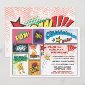 Invitation vintage de partie de superhéros de (Devant / Derrière)