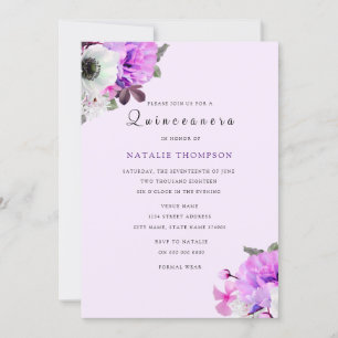 Invitation vintage de Quinceanera Florale Violet