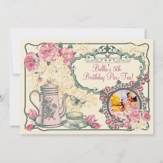 Invitation vintage de Tea Party (Devant)