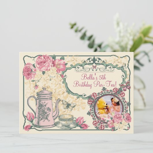 Invitation vintage de Tea Party (Debout devant)