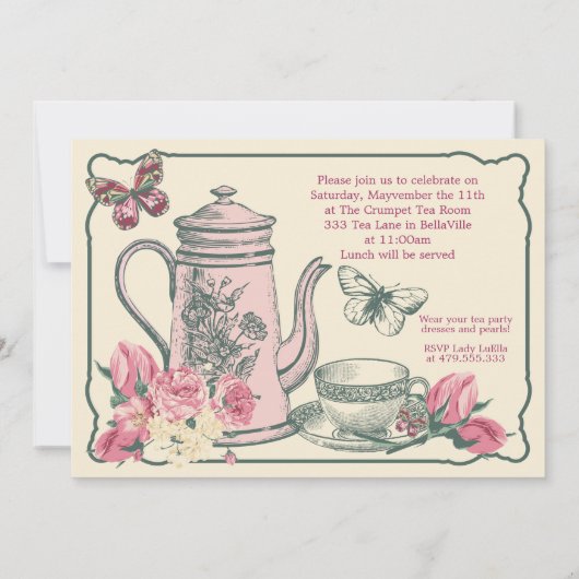 Invitation vintage de Tea Party (Dos)