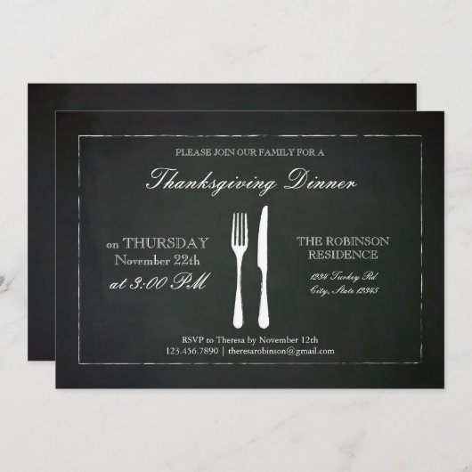 Invitation Vintage de Thanksgiving (Devant / Derrière)