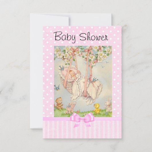 Invitation vintage de transport de bébé rose et bl (Devant)