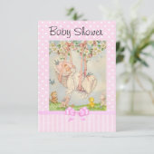 Invitation vintage de transport de bébé rose et bl (Debout devant)
