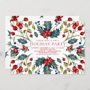 Invitation vintage de vacances de houx de baie