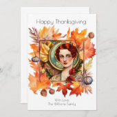 Invitation vintage de voeux d'action de grâces (Devant / Derrière)