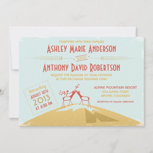 Invitation Vintage Deer Mountain Camping Mariage de flamping (Devant)
