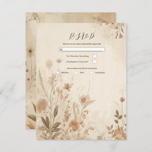 Invitation Vintage Delicate Floral Botanical Mariage Boho (Devant / Derrière)