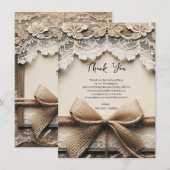 Invitation Vintage dentelle florale Burlap Merci rustique (Devant / Derrière)