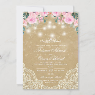 Invitation Vintage dentelle florale Lumière musulmane Mariage