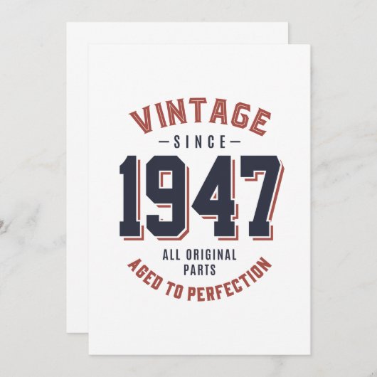 Invitation Vintage depuis 1947 Cadeau d'anniversaire (Devant / Derrière)