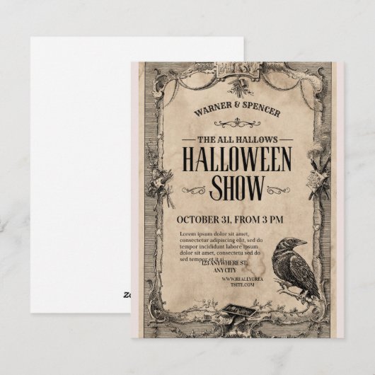 Invitation vintage d'Halloween (Devant / Derrière)