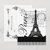 Invitation vintage d'illustration de Tour Eiffel (Devant / Derrière)