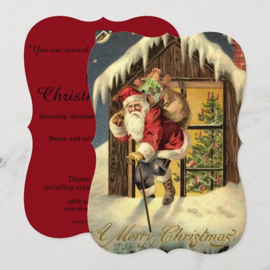 Invitation Vintage : Dîner de Noël - (Devant / Derrière)