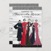 Invitation Vintage Diva fête d'anniversaire (Devant / Derrière)