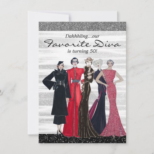 Invitation Vintage Diva fête d'anniversaire (Devant)