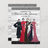 Invitation Vintage Diva fête d'anniversaire (Devant / Derrière)