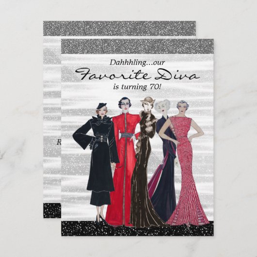 Invitation Vintage Diva fête d'anniversaire (Devant / Derrière)