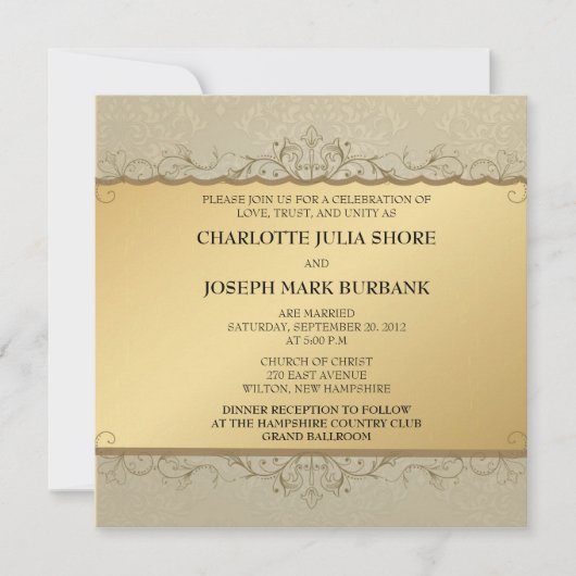 Invitation Vintage doré -Faire-part de mariage (Devant)
