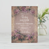 Invitation Vintage Douche bébé encadrée de fleurs (Debout devant)