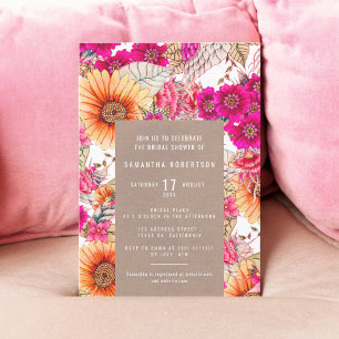 Invitation Vintage douche nuptiale à fleurs rose orange rusti