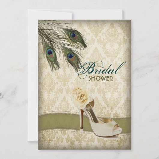 Invitation vintage douche nuptiale mariage damassé (Devant)