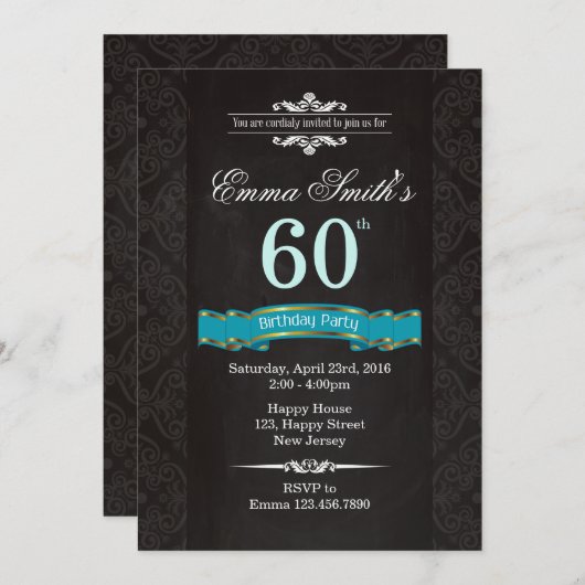 Invitation vintage du 60e anniversaire (Devant / Derrière)