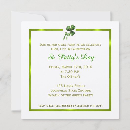 Invitation vintage du jour de St Patrick (Devant)